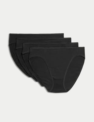 

Womens M&S Collection 4pk Pure Cotton High Leg Knickers - Black, Black