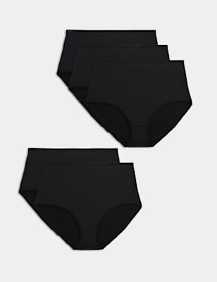 M&S Collection Women's 5pk No VPL Microfibre Full Briefs - 14 - Black, Wedgewood,Black