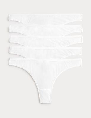 Womens M&S 5pk Microfibre Low Rise Thongs, Eco White