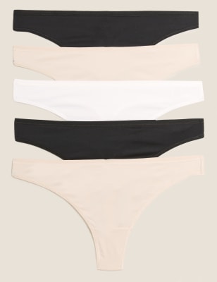 M&S Collection Women's 5pk No VPL Microfibre Low Rise Thongs - 12 - Rose Quartz, Rose Quartz,Wedgewo