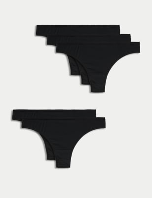 

Womens M&S Collection 5pk No VPL Microfibre Low Rise Thongs - Black, Black