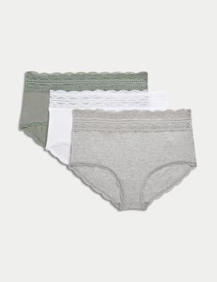 

Womens M&S Collection 3pk Cotton Rich High Rise Shorts, Green Mix