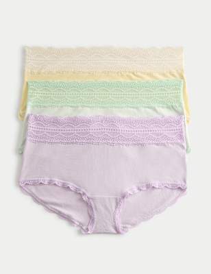 Womens M&S 3pk Cotton Rich High Rise Shorts, Lavender Mix