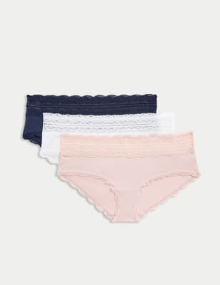 

M&S Collection Pack de 3 braguitas culotte de talle bajo de algodónWomens - Soft Pink, Soft Pink