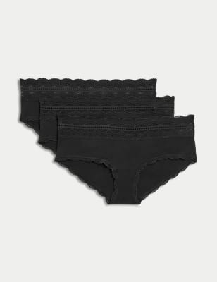 

M&S Collection Pack de 3 braguitas culotte de talle bajo de algodónWomens - Black, Black