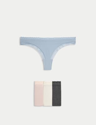 

Womens M&S Collection 4pk Modal & Lace Thongs - Soft Blue Mix, Soft Blue Mix