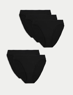 

Womens M&S Collection 5pk No VPL Cotton Modal High Leg Knickers - Black, Black