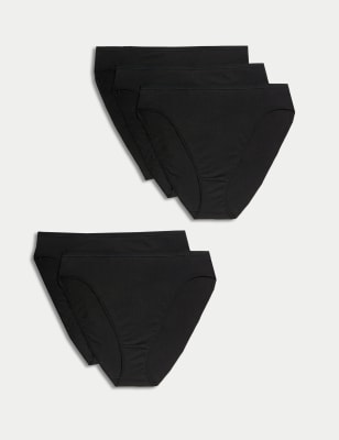 

Womens M&S Collection 5pk Cotton Modal High Waisted High Leg Knickers - Black, Black