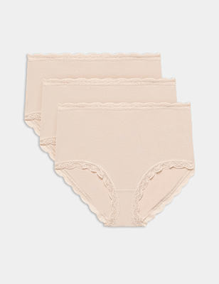 Womens M&S 3pk Cotton Rich Full Briefs, Opaline