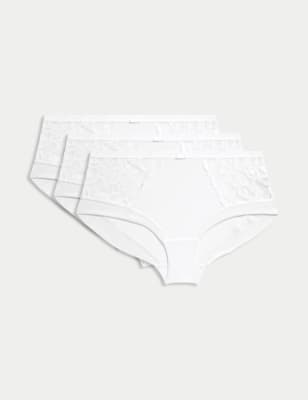 

Womens M&S Collection 3pk Wildblooms High Rise Knicker Shorts - White, White