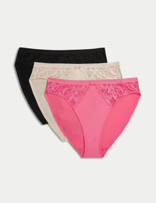 

Womens M&S Collection 3er-Pack Slips mit hoch ausgeschnittenem Bein und Wildblumenmuster - Watermelon, Watermelon