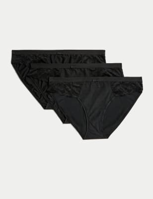 

Womens M&S Collection 3pk Wild Blooms Bikini Knickers - Black, Black