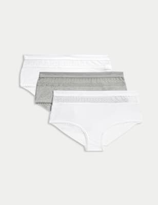 

Womens Body by M&S 3er-Pack hoch ausgeschnittene Shorts mit hohem Baumwollanteil - White Mix, White Mix