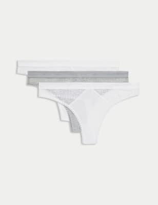 

Womens Body by M&S 3pk Cotton with Cool Comfort™ Thongs - White Mix, White Mix