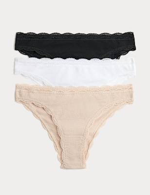 Womens M&S 3 Pack Cotton Rich Brazilian Knickers, Opaline Mix