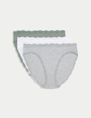 

Womens M&S Collection 3pk Cotton Rich & Lace High Leg Knickers - Green Mix, Green Mix