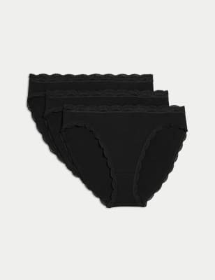 

Womens M&S Collection 3pk Cotton Rich & Lace High Leg Knickers - Black, Black