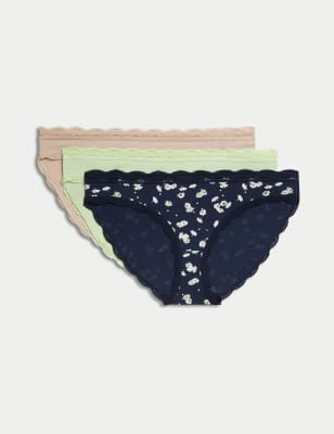 

Womens M&S Collection 3pk Cotton Rich Printed Bikini Knickers - Blue Mix, Blue Mix