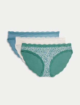 

Womens M&S Collection 3pk Cotton Rich Printed Bikini Knickers - Sea Green, Sea Green