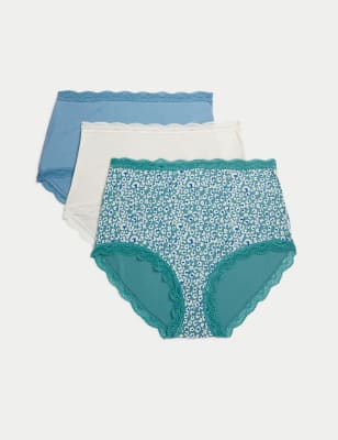 

Womens M&S Collection 3pk Cotton Rich Lace Cuffed Full Briefs - Sea Green, Sea Green