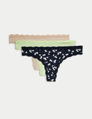 

Womens M&S Collection 3pk Cotton Blend Thongs - Blue Mix, Blue Mix