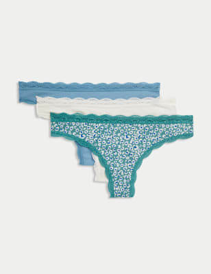 

Womens M&S Collection 3er-Pack Tangas aus Baumwollmischgewebe - Sea Green, Sea Green