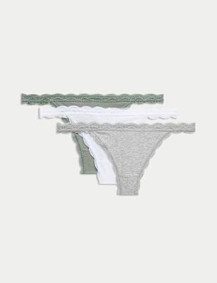 

Womens M&S Collection 3pk Cotton Blend Tanga Thongs - Green Mix, Green Mix