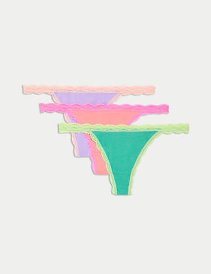 

Womens M&S Collection 3pk Cotton Blend Tanga Thongs - Peach Mix, Peach Mix