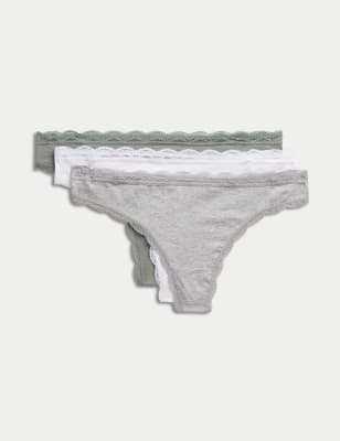 

Womens M&S Collection 3pk Cotton Blend Thongs - Green Mix, Green Mix