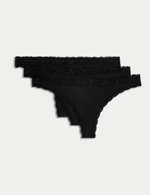 

Womens M&S Collection 3pk Cotton Blend Thongs - Black, Black
