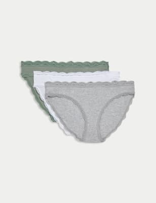 

Womens M&S Collection 3pk Cotton Rich & Lace Bikini Knickers - Green Mix, Green Mix