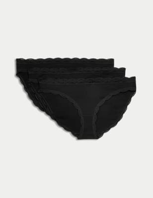 

Womens M&S Collection 3pk Cotton Rich & Lace Bikini Knickers - Black, Black