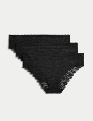 

Womens M&S Collection 3pk Flexifit™ Lace Brazilian Knickers - Black, Black