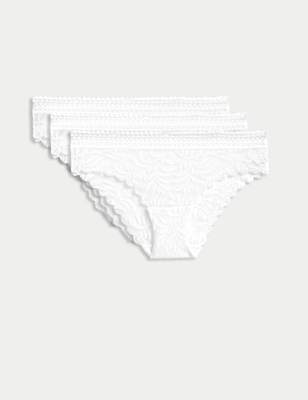 

Womens M&S Collection 3pk Flexifit™ Lace Brazilian Knickers - White, White