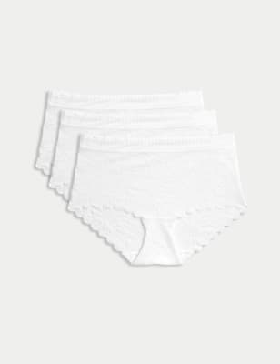 

Womens M&S Collection 3pk Flexifit™ Lace High Rise Shorts - White, White