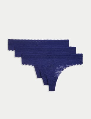 

Womens Body by M&S 3pk Flexifit™ Lace Thongs - Bright Indigo, Bright Indigo