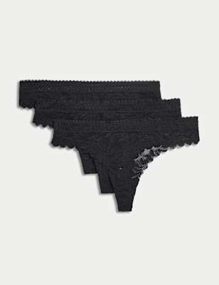 

Womens Body by M&S 3pk Flexifit™ Lace Thongs - Black, Black