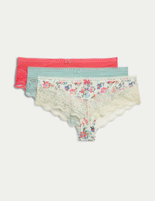 

Womens M&S Collection 3pk Lace Trim Brazilian Knickers - Ivory Mix, Ivory Mix