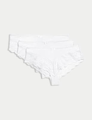 

Womens M&S Collection 3pk Lace Trim Brazilian Knickers, White