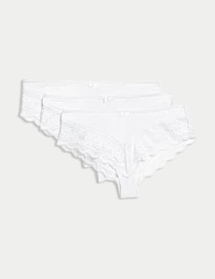 

Womens M&S Collection 3pk Lace Trim Brazilian Knickers - White, White