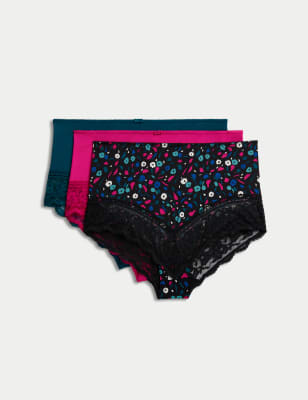 

Womens M&S Collection 3pk Lace Trim Full Briefs - Turquoise Mix, Turquoise Mix