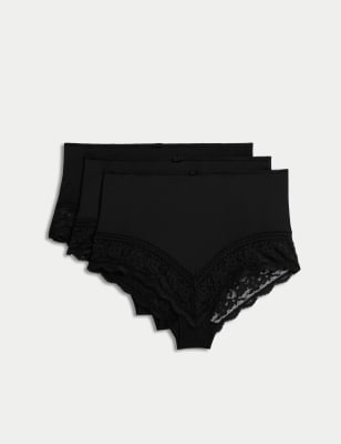 

Womens M&S Collection 3pk Lace Trim Full Briefs - Black, Black