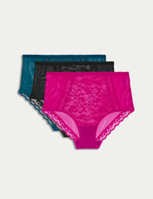 

Womens M&S Collection 3pk Lace Full Briefs - Bright Pink Mix, Bright Pink Mix