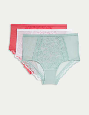 

Womens M&S Collection 3pk Lace Full Briefs - Bright Pink Mix, Bright Pink Mix