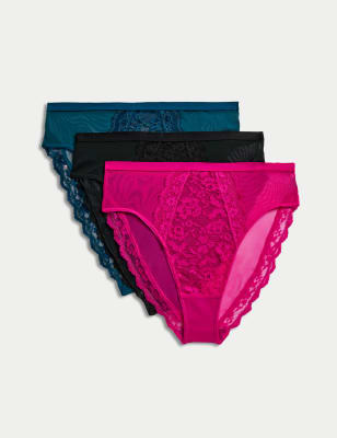 

Womens M&S Collection 3pk Lace High Waisted High Leg Knickers - Bright Pink Mix, Bright Pink Mix