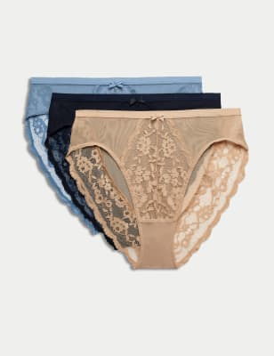 

Womens M&S Collection 3pk Lace High Waisted High Leg Knickers - Blue Mix, Blue Mix