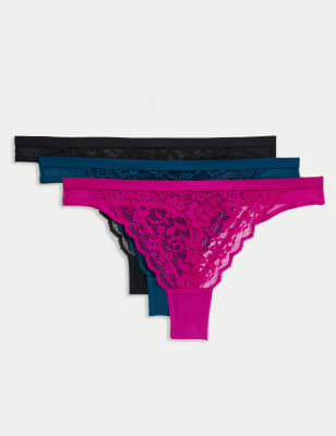 

Womens M&S Collection 3pk Lace Thongs - Bright Pink Mix, Bright Pink Mix