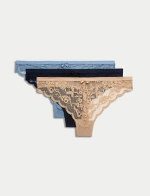 

Womens M&S Collection 3pk Lace Thongs - Blue, Blue