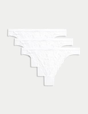 

Womens M&S Collection 3pk Lace Thongs - White, White