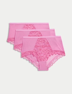 

Womens M&S Collection 3pk Lace High Rise Short - Pink Mix, Pink Mix